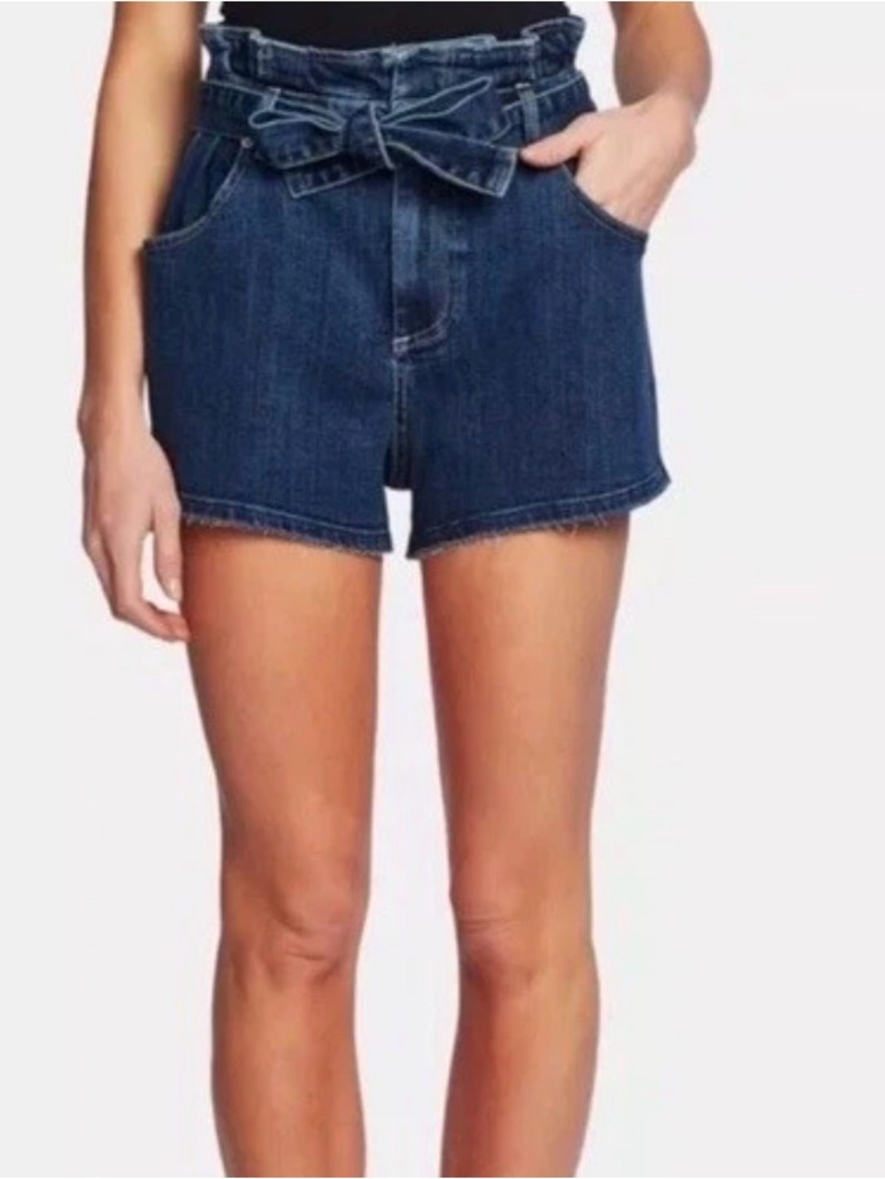 CeCe Dark Blue High Waist Paperbag Denim Shorts 8 NEW!